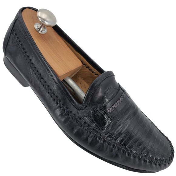 Mezlan Exotic Men's size 10.5 Black Teju Lizard Dress Shoes Loafers Spain Regan